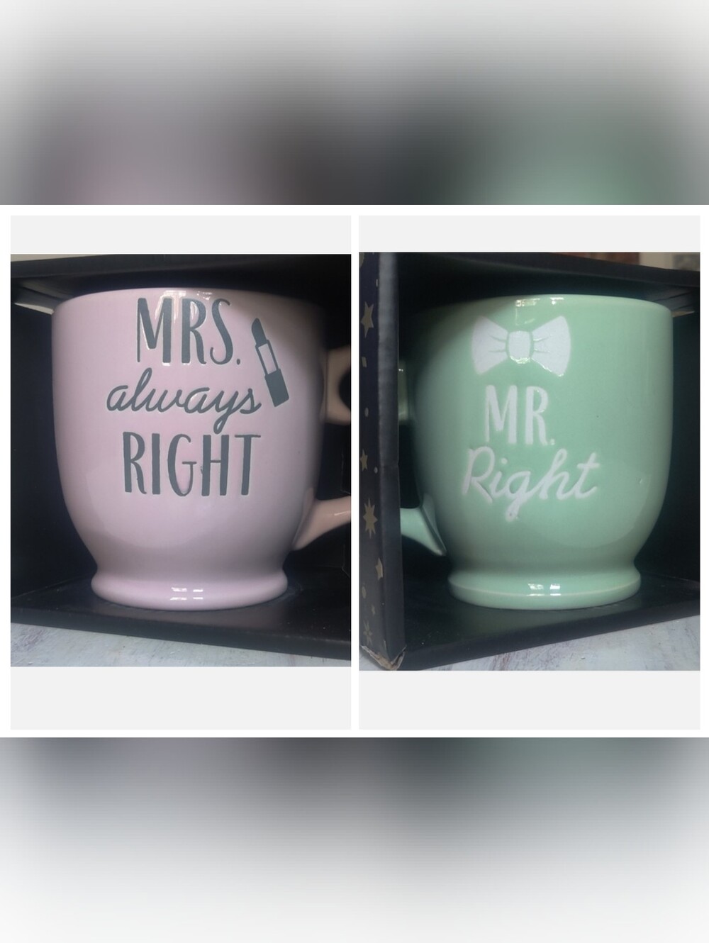 ⭐3 For $21⭐ MHI Mr. and Mrs. Right Mug Set in Mint and Pink